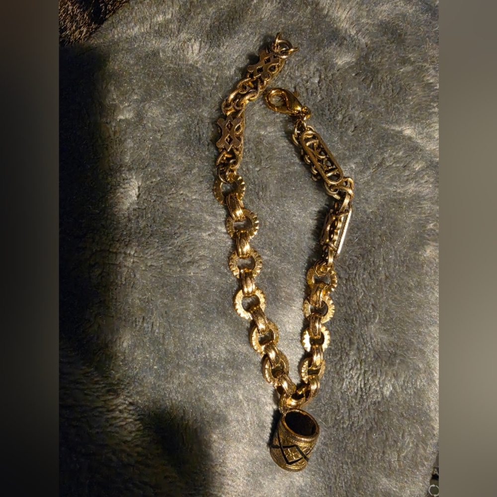 Gold Chain Link Bracelet with Barrel Charm - Women's Jewelry
